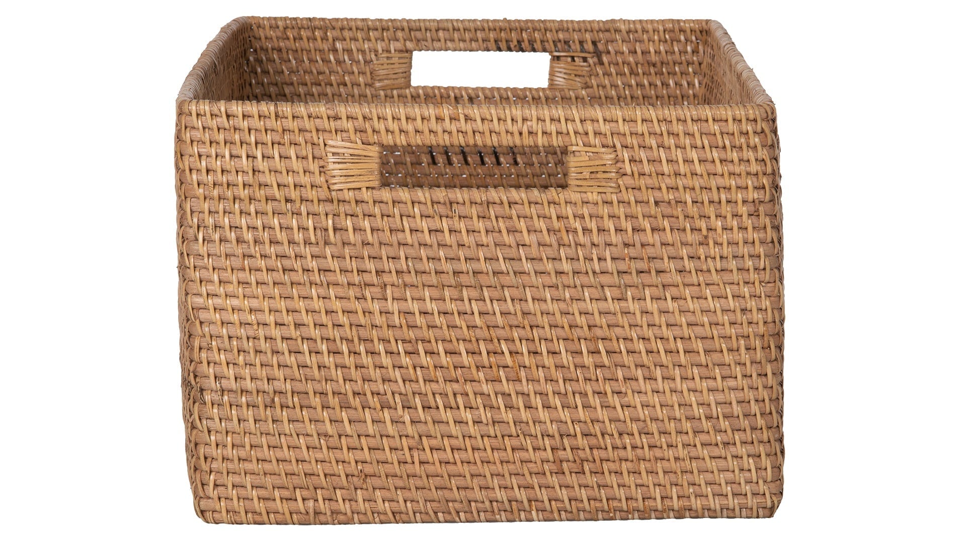 Kouboo Loma Rectangular Decorative Rattan Storage Basket With Handles, Coastal-Inspired Handwoven, Home Organization, Honey Brown