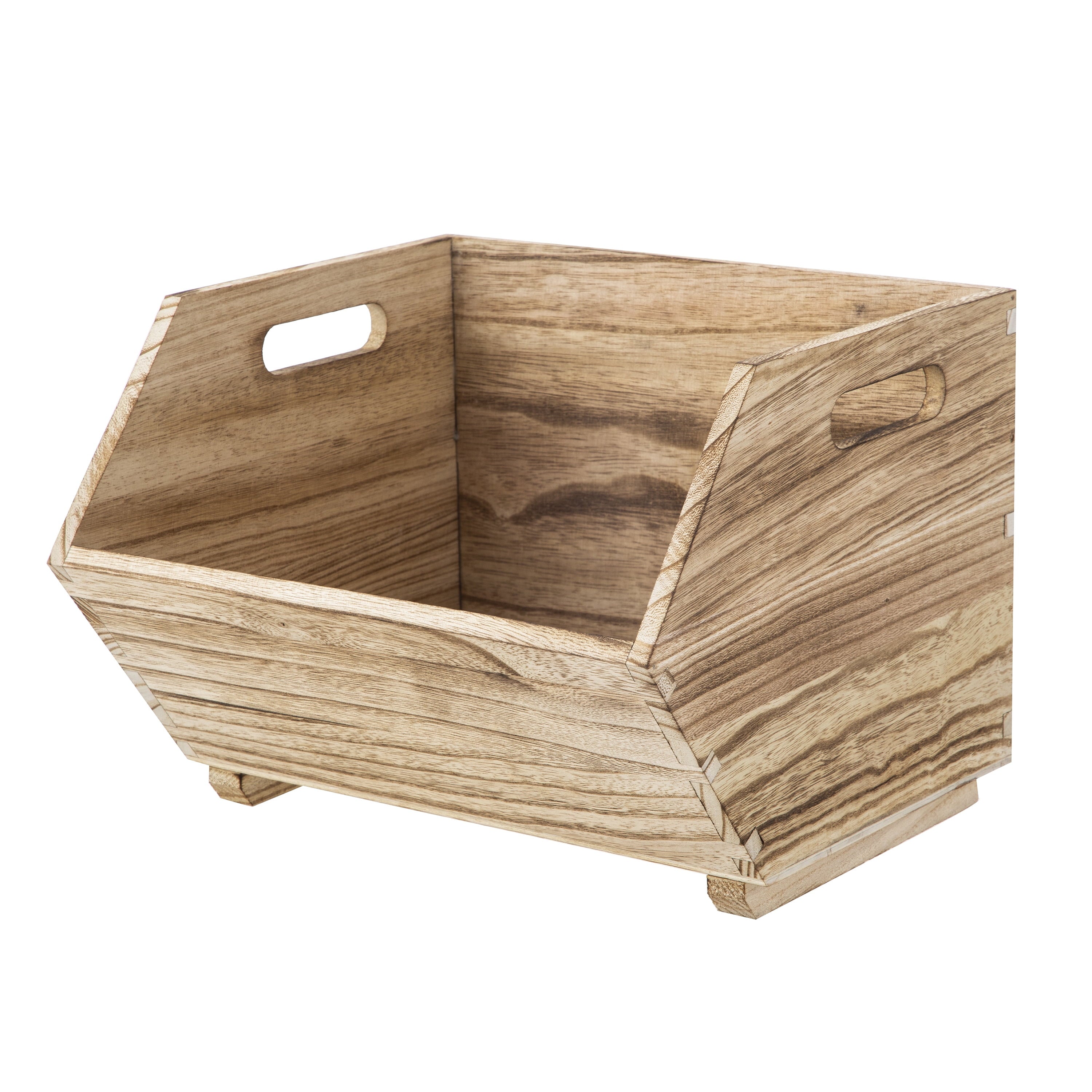 Better Homes & Gardens 2-Piece Set Natural Wood Stacking Open Front Decorative Storage Bins, 11 in x 16.5 in x 10 in