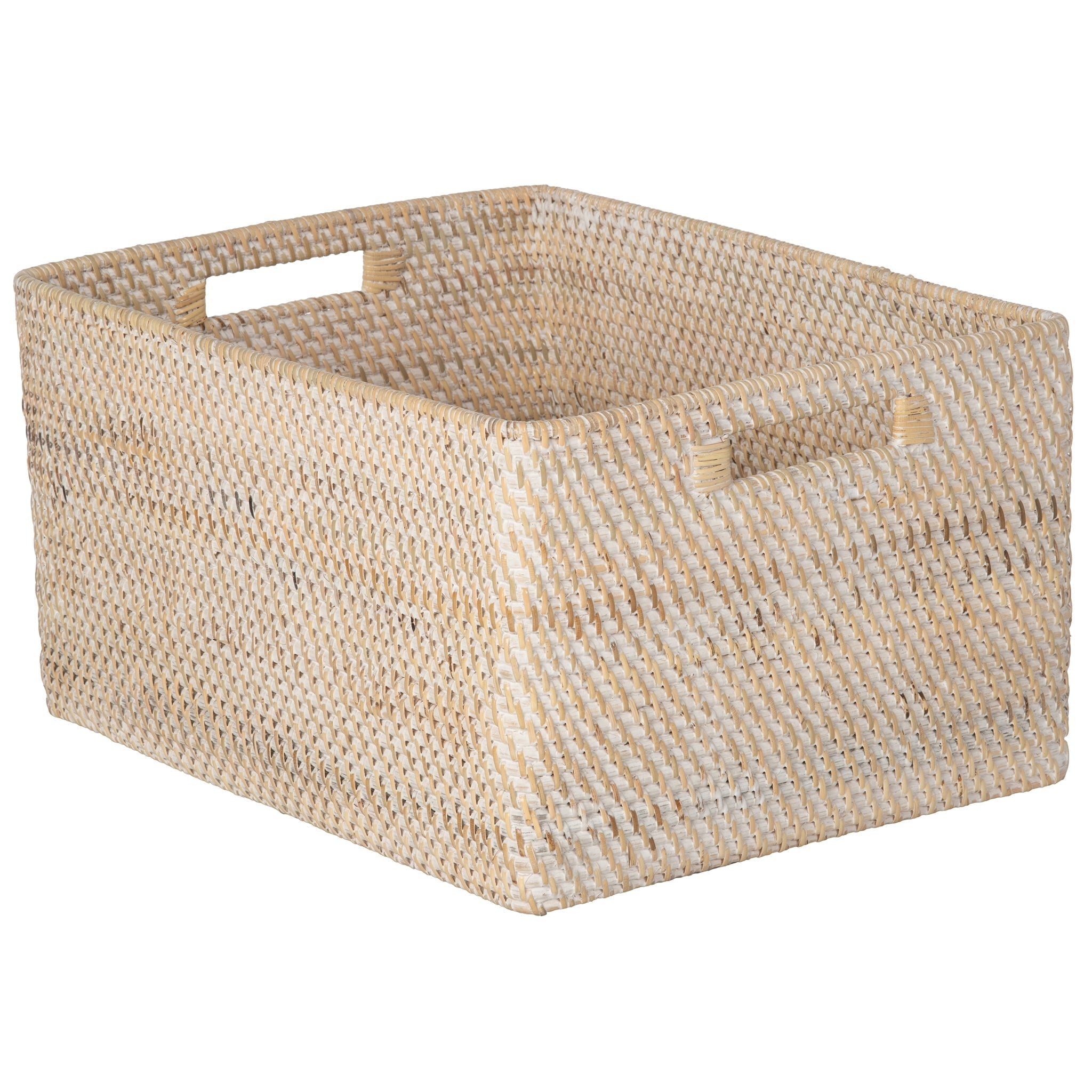Kouboo Loma Rectangular Decorative Rattan Storage Basket With Handles, Coastal-Inspired Handwoven, Home Organization, Honey Brown