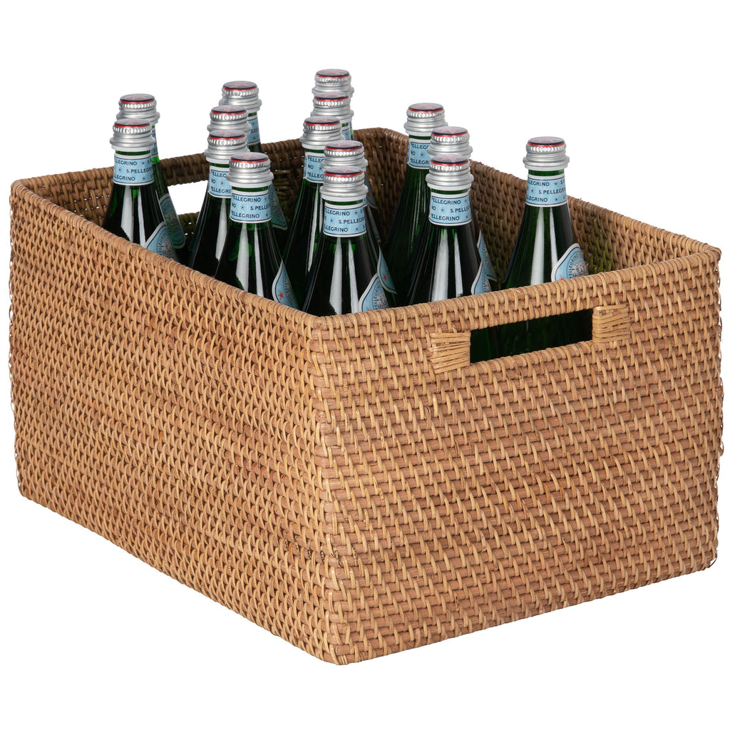 Kouboo Loma Rectangular Decorative Rattan Storage Basket With Handles, Coastal-Inspired Handwoven, Home Organization, Honey Brown