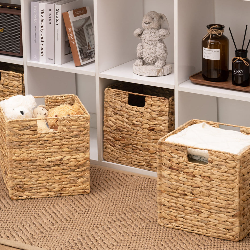 StorageWorks Water Hyacinth Storage Basket With Liner, Natural Wicker Woven Baskets, Handmade, 2-Pack, Large, 11.8"x 11.8 "x 11.8"