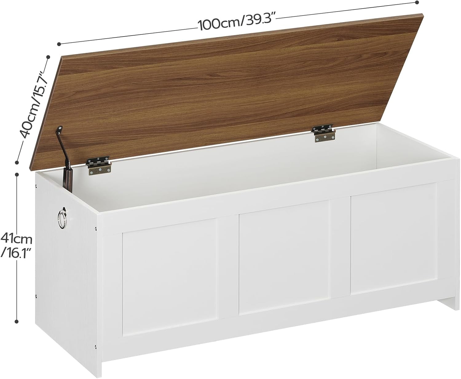 Storage Bench, 39.3" Retro Wooden Storage Chest, Wooden Storage Trunk, Toy Chest with Lift Top, Multifunctional Entryway Organizer, for Entryway, Living Room, White and Walnut