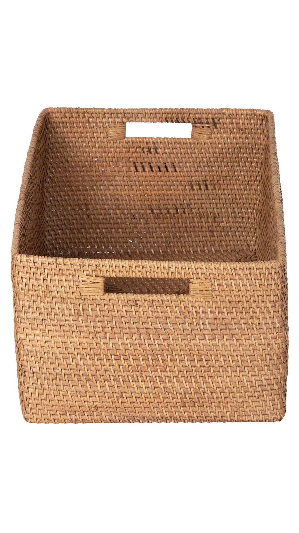 Kouboo Loma Rectangular Decorative Rattan Storage Basket With Handles, Coastal-Inspired Handwoven, Home Organization, Honey Brown