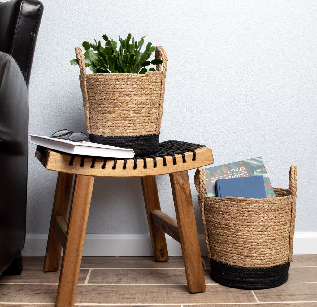 Better Homes & Gardens Round Seagrass Baskets, Natural, Black, Set of 2, Large & Medium
