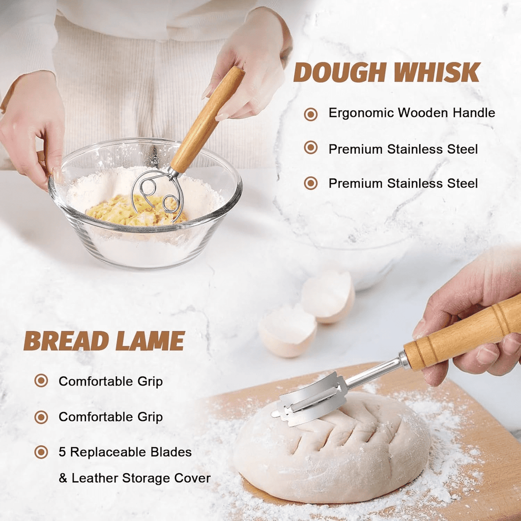 FAKYFJ Sourdough Starter Kit,Sourdough Bread Baking Supplies,  Bread Proofing Basket, Bread Making Tools Kit, Sour Dough Kit Tools, Sourdough Proofing Basket, Sourdough Kit Gifts for Bakers Women Wif