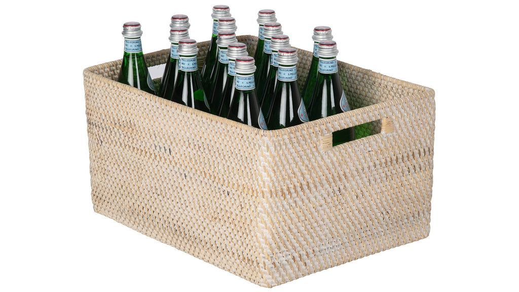 Kouboo Loma Rectangular Decorative Rattan Storage Basket With Handles, Coastal-Inspired Handwoven, Home Organization, Honey Brown