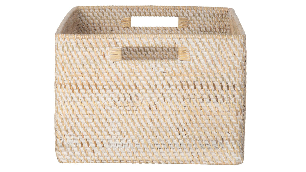Kouboo Loma Rectangular Decorative Rattan Storage Basket With Handles, Coastal-Inspired Handwoven, Home Organization, Honey Brown