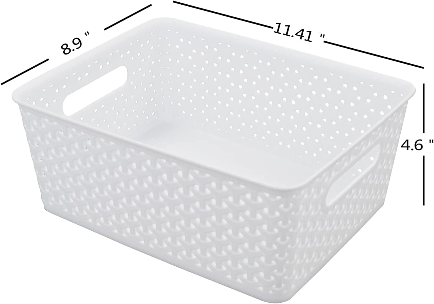 Woven Plastic Basket, Plastic Storage Baskets, White, 11.41" x 8.9" x 4.6", Pack of 4, F
