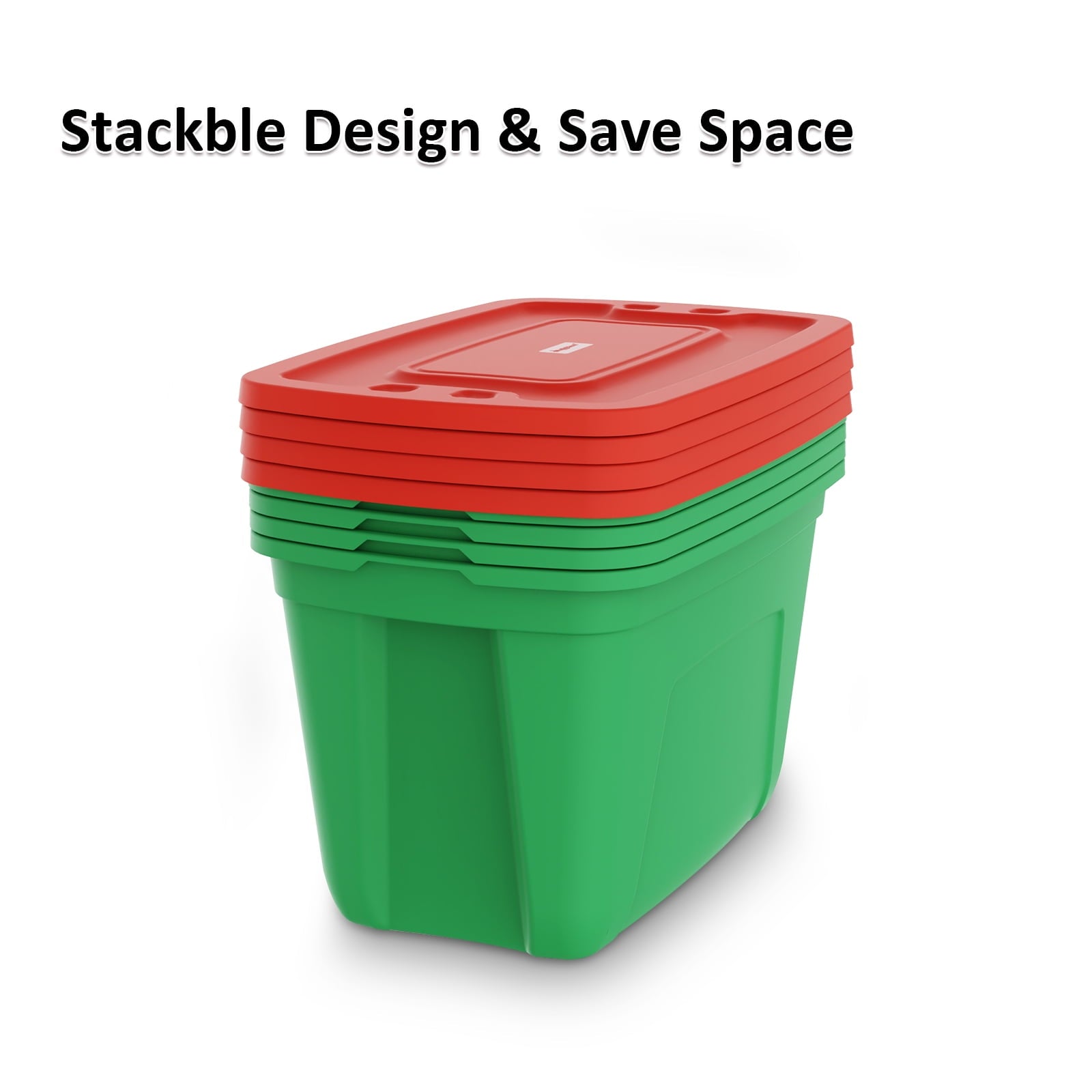 SimplyKleen 4 Pack 18 Gallon Christmas Storage Bins with Lids, Stackable Totes, Plastic Storage Containers, Garage Organization, 18-Gallon (72-Quart) - Green/Red