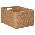 Kouboo Loma Rectangular Decorative Rattan Storage Basket With Handles, Coastal-Inspired Handwoven, Home Organization, Honey Brown