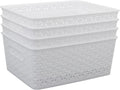 Woven Plastic Basket, Plastic Storage Baskets, White, 11.41" x 8.9" x 4.6", Pack of 4, F
