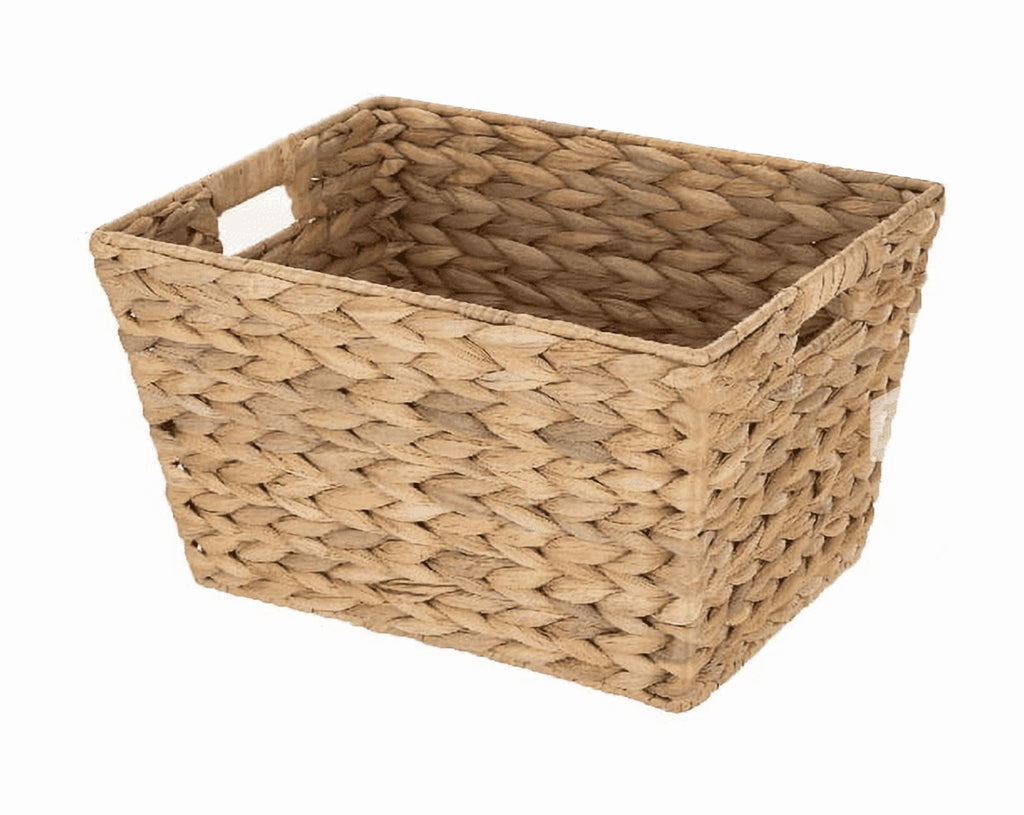 (2 pack) Better Homes & Gardens Large Water Hyacinth Decorative Storage Basket with Handles, 14 in x 11 in x 8.5 in