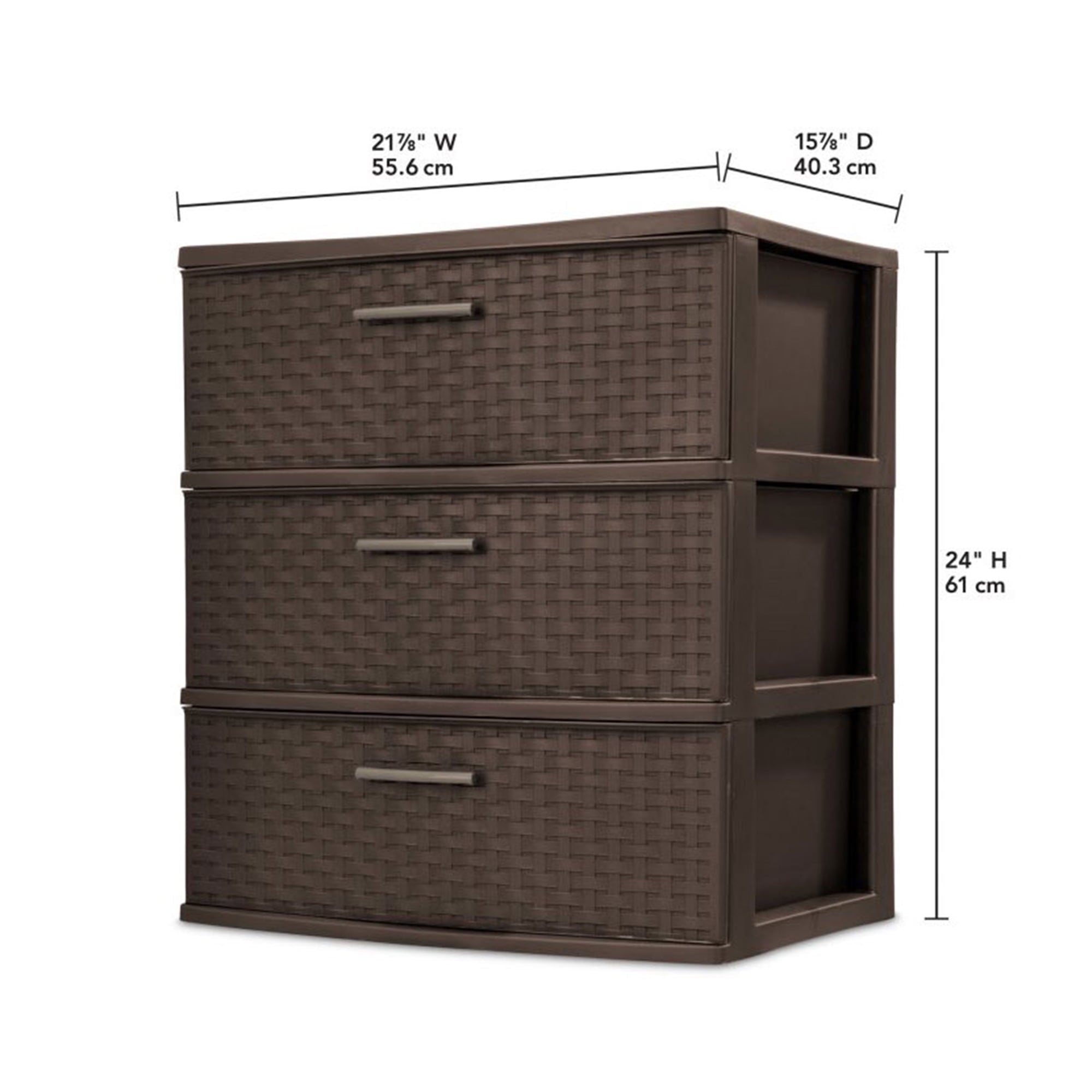 Sterilite 3 Drawer Wide Weave Tower, Plastic Décor Drawers with Pull Handles, Brown