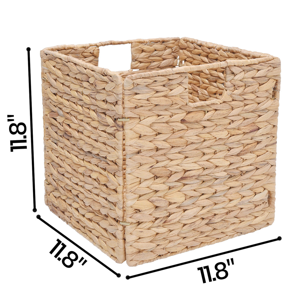 StorageWorks Water Hyacinth Storage Basket With Liner, Natural Wicker Woven Baskets, Handmade, 2-Pack, Large, 11.8"x 11.8 "x 11.8"