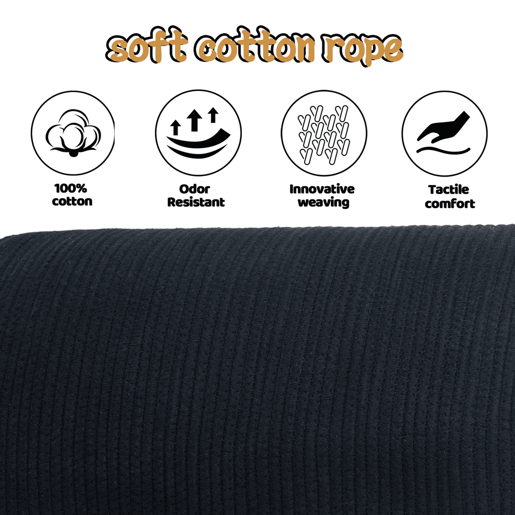 Caroeas XXXL Extra Large Rope Basket, 16''x20'' Woven Storage Basket with Leather Handles, Blanket Basket for Living Room, Tall Nursery Basket, Storage Organizer, Black