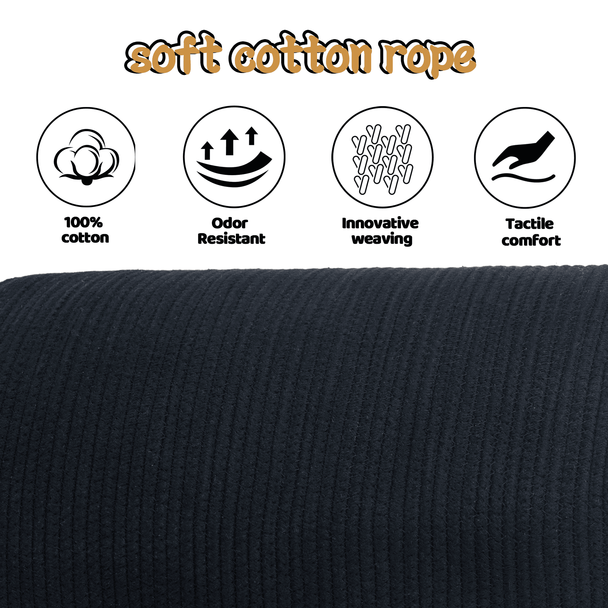 Caroeas XXXL Extra Large Rope Basket, 16''x20'' Woven Storage Basket with Leather Handles, Blanket Basket for Living Room, Tall Nursery Basket, Storage Organizer, Black