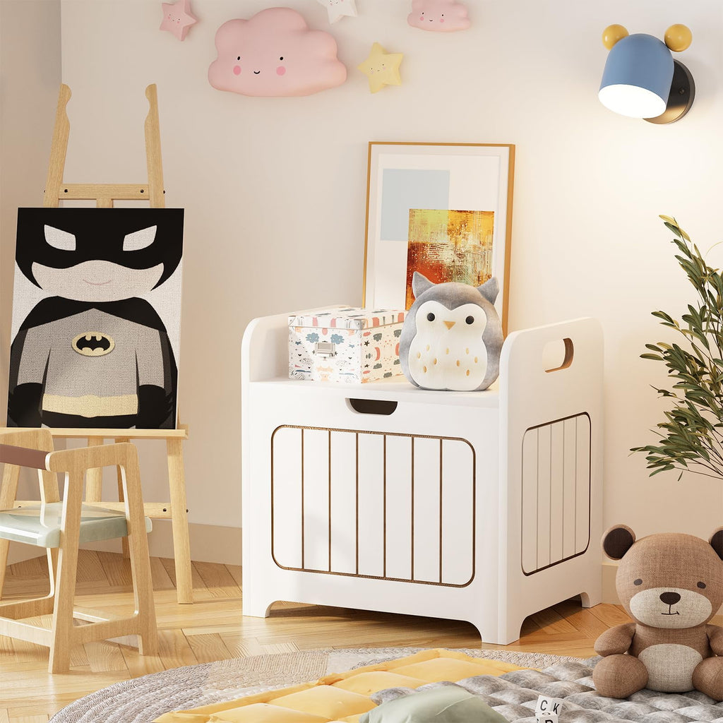 Kids Storage Chests & Trunks, White Toy Box, Small Cube Organizer, Wooden Storage Bin With Handle For Store Toy Books Clothes, Small Square Nightstand For Entryway,Bedroom