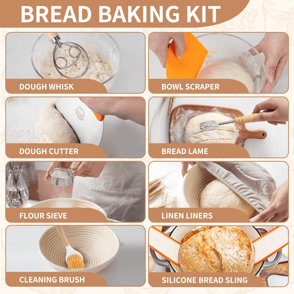 FAKYFJ Sourdough Starter Kit,Sourdough Bread Baking Supplies,  Bread Proofing Basket, Bread Making Tools Kit, Sour Dough Kit Tools, Sourdough Proofing Basket, Sourdough Kit Gifts for Bakers Women Wif